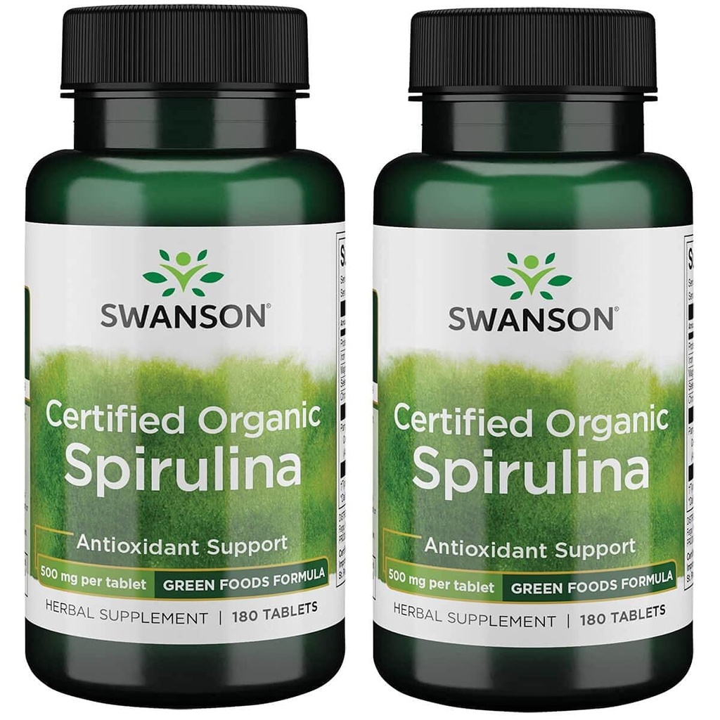 Swanson Certified Organic Spirulina 500 mg 180 Tab (2 Pack)