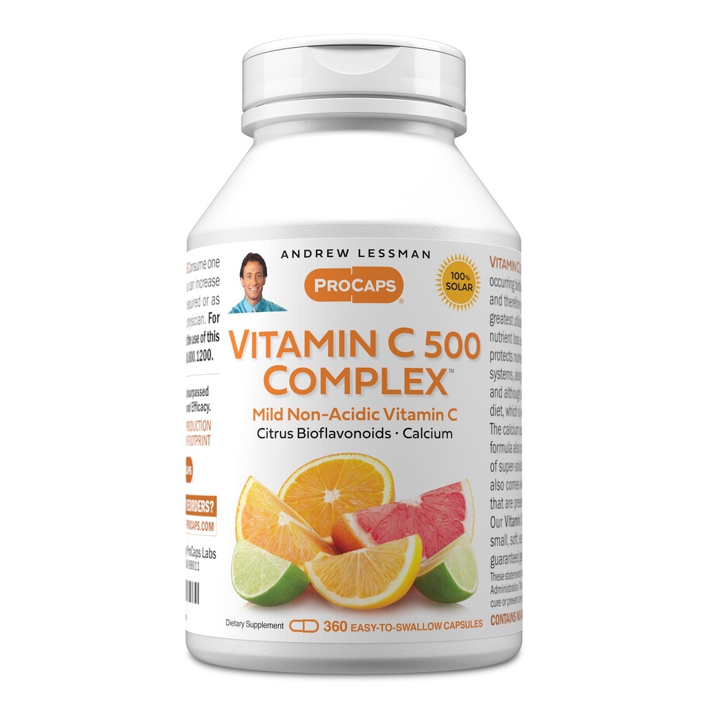 ANDREW LESSMAN Vitamin C 500 Kompleks 360 Capsules - Non- Acidic Vitamin C Plus Citrus Bioflavonoid untuk Imune System dan Anti- Oxidant Dukungan, Tidak Ada Ketukan Perut, Mudah Kecil untuk Swallow Capsules