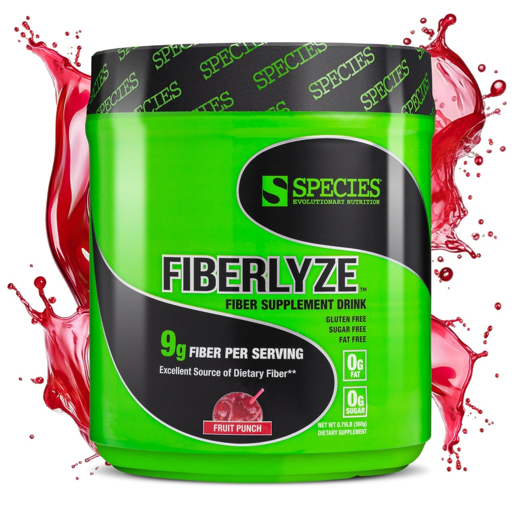 Species Nutrition Fiberlyze Fiber Suplement, Psyllium Based Soluble & Insoluble Fiber Powder for Healleal Colon, Digetical Functions (Fruit Punch, 30 Servings)