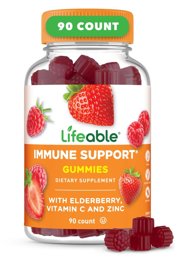 Lifeable Imune Support gummies for Adult 124; Elderberry Vitamin C dan Zinc 124; Great Tasting Elderberry Immune Support Gummies: 124; Gummies Keabadian untuk Orang Dewasa, Pria, Perempuan 124; 90 Gummi
