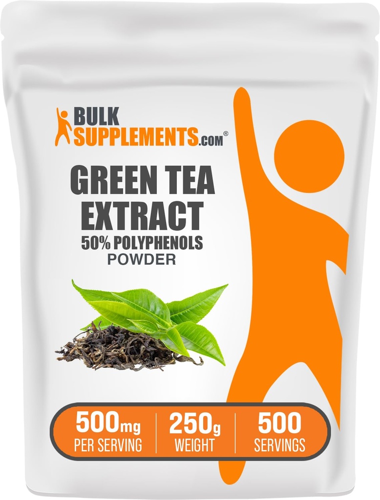 Suplemen BulkSuplements.comgreen Tea Extract Powder - 50% Polyphenols Suplemen, EGCG Suplemen - Gluten Bebas, 500mg per Serving, 250g (8.8 oz) (Paket 1)