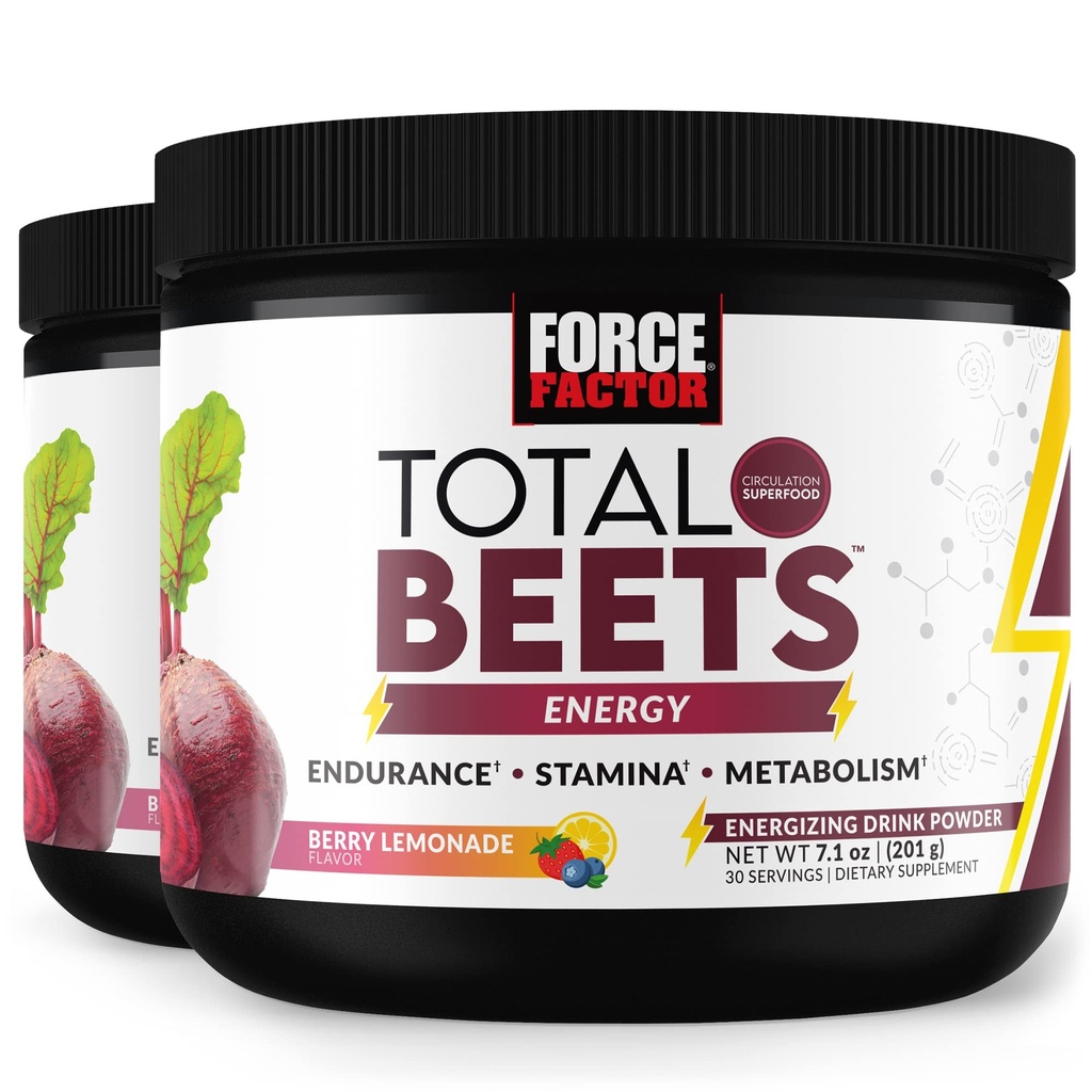 FORCE FASETOR Total Beets Energy Drink Mix 2-Pack, Superfood Beet Root Powder, Nitrate to Boost Energy, Dukungan Circulation, Blood Flow, Nitric Oxide dan Stamina, Heart Health Supplemen, 60 Servis