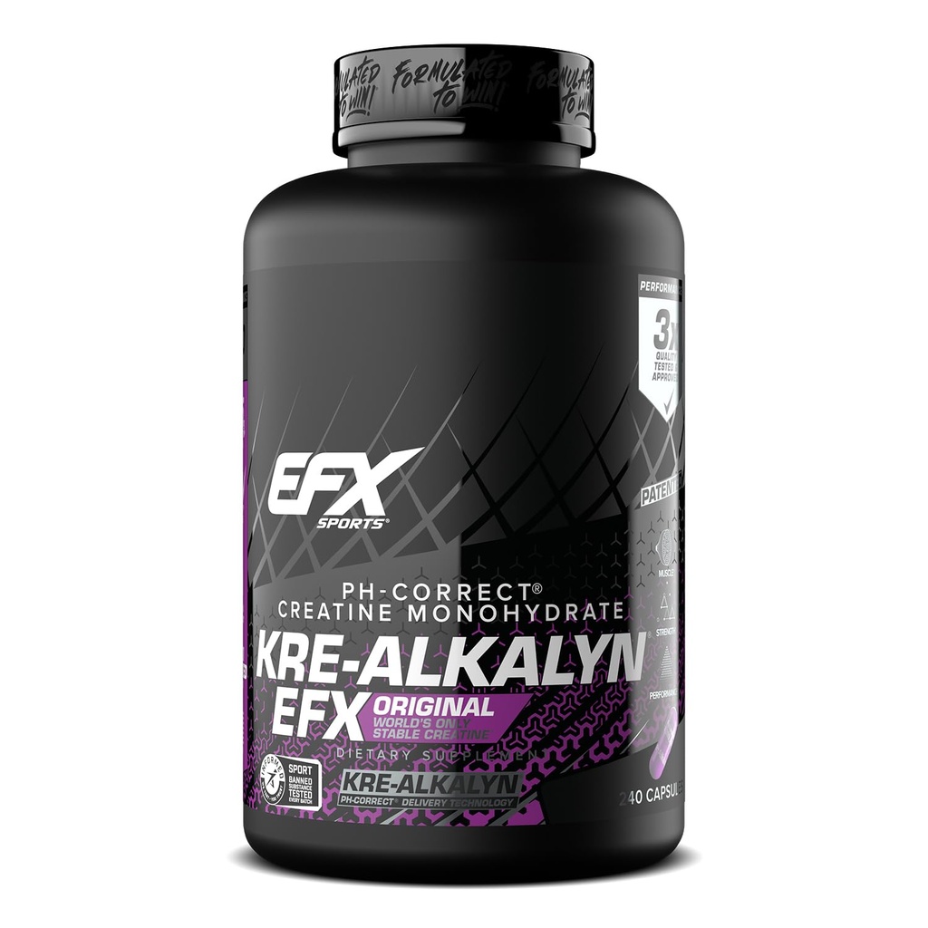 EFX Sports Kre-Alkalyn EFX 124; pH Benar Creatine Monohydrate Pill Supplement £124; Kekuatan, Pertumbuhan Muscle & Performance 124; 120 Kapsul