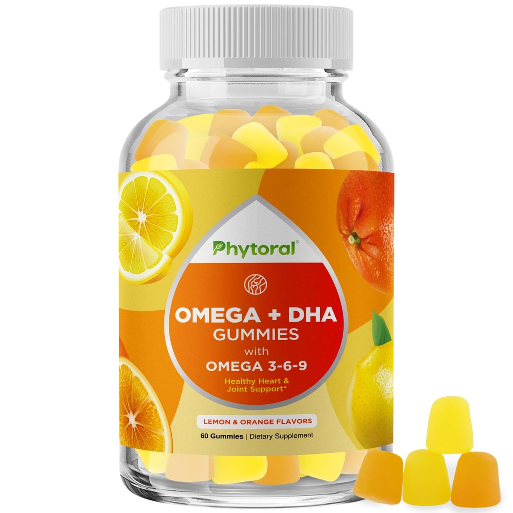 DHA Omega 3 Gummies for Dewasa - Delicious Flaxseed for Brain Omega 3 6 9 Suplemen Inflammation, Energy & Insulin - Vegetarian Estish Acids for Immune Count - 60 Count