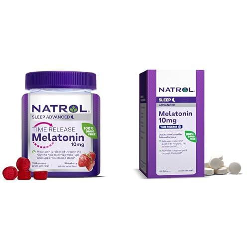 Bundle of Natrol Time Release Melonatin 10 mg 100 Tablet, Dietary Supplement for Restful Sleep, & Natrol Time Release Melatoning 3mg Gummies, 35 Strawbered-Flavored Melonulin Gummies, 35 Day Supply
