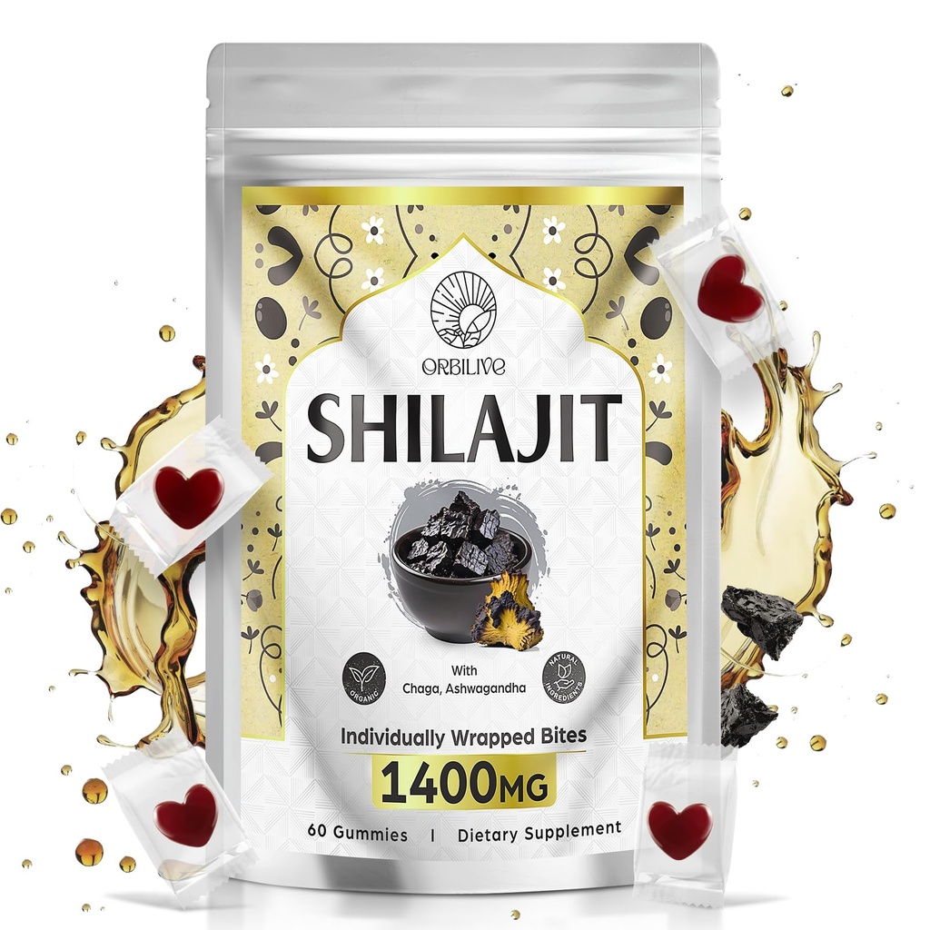 1400 MG Shilajit Gummies, Shilajit Pure Himalaya Gummies Organik dengan Ashwagandha, Himalaya shilajit untuk Pria, 85 + Telusuri Mineral & Fulvic Acid, Individually Wrapped, Sugar- Free, 60 Counts