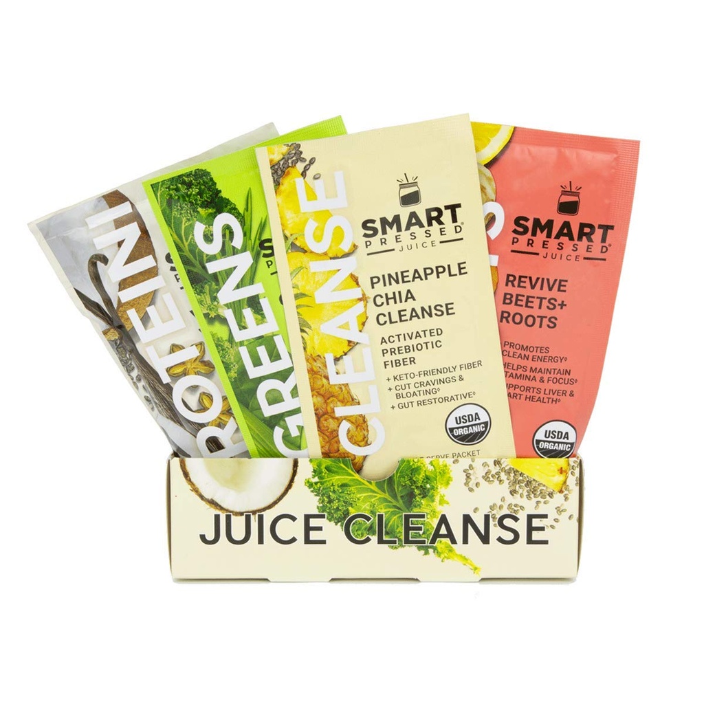 SMART Menekan Juice 1-Day Jus Organik Cleanse 124; Program Detox Sehat 124; Vegan Protein Vanila, Jus Hijau, Jus Bir & Pineapple Chia Cleanse 124; Fiber & Vegan Tinggi