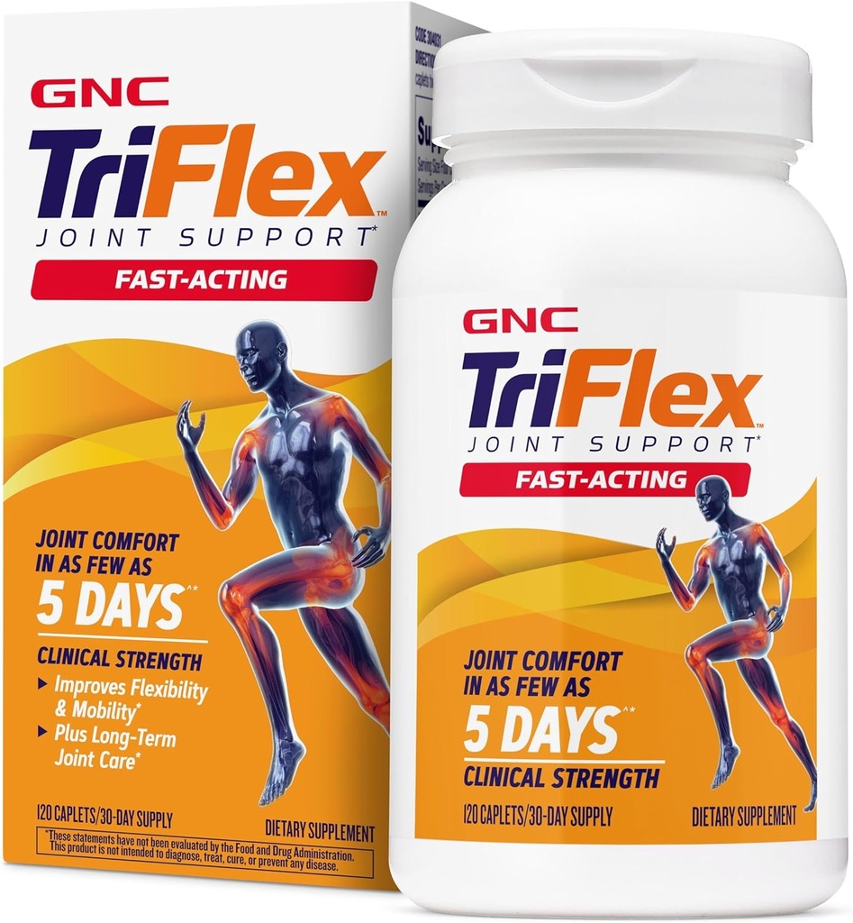 GNC TriFlex Fast- Acting 2.0, Impress Comfort and Stiffness, Clinical Strength Deses of Glucosamin / Chondroitin dan Boswellia- Plus Turmeric, 120 Caplets