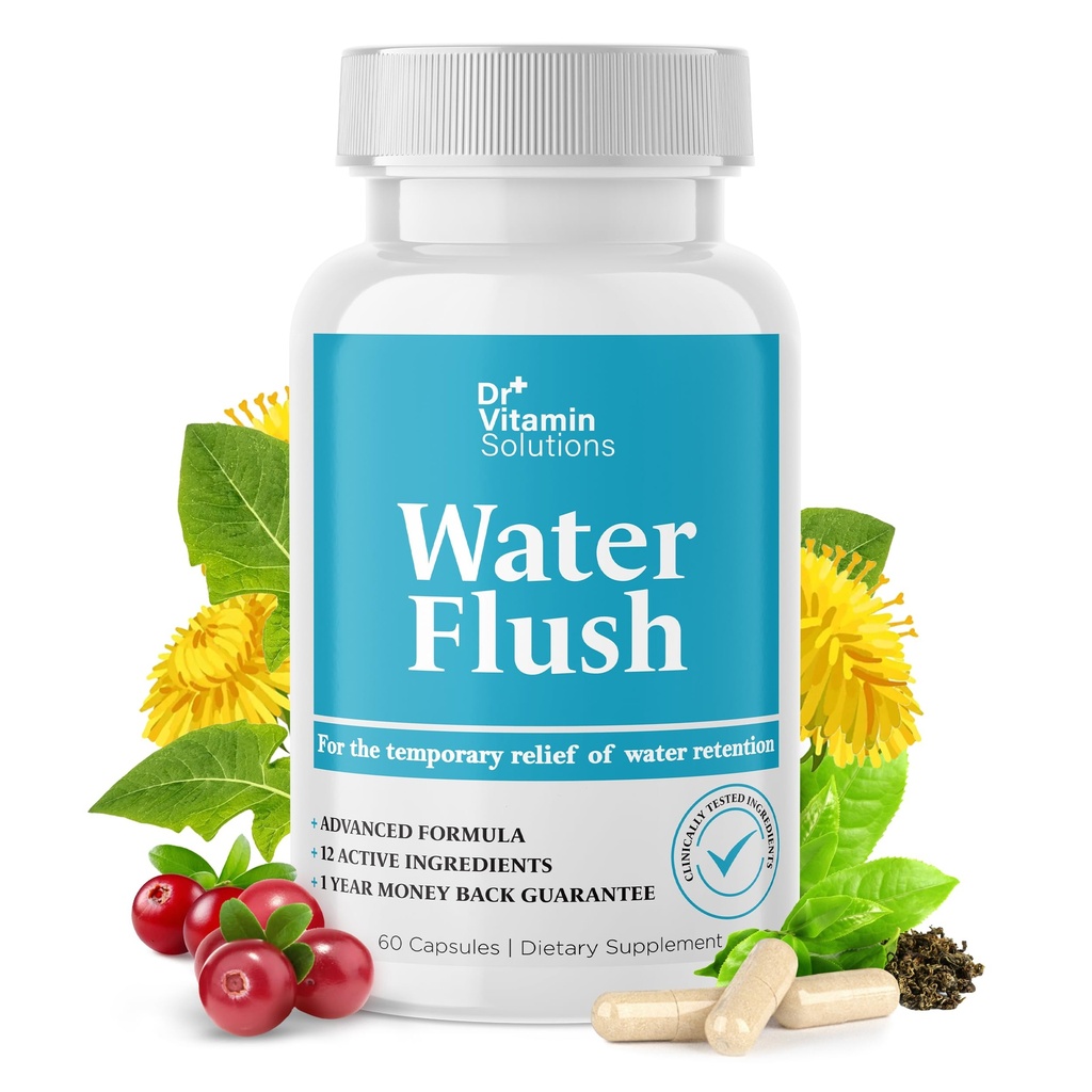 DR VITAMIN SOLUTIONS Diuretic Water Pills for Weight Control, 12 Active Ingredictions (Green Tea, Cranberry & More), Bantuan Instan dari Bloat & Swelling, Pil Retention Air untuk Perempuan & Pria - 60 Caps