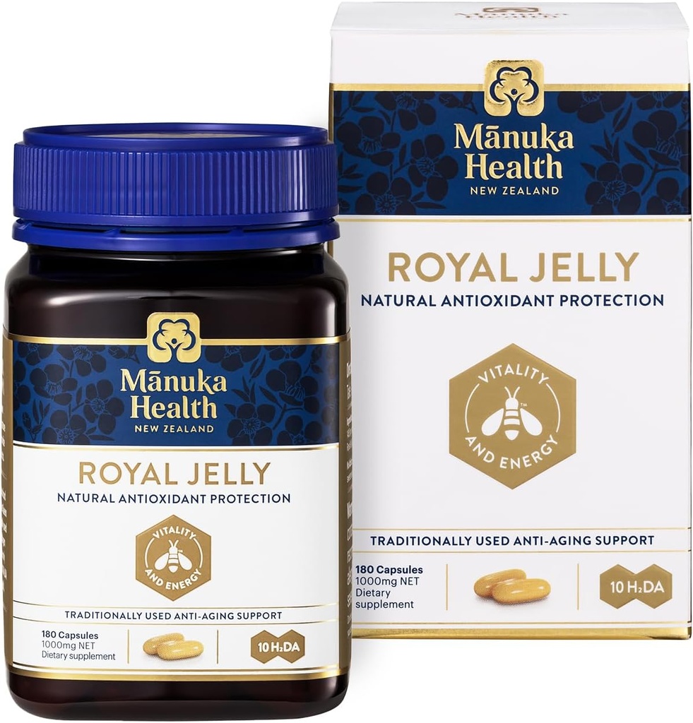 Manuka Health Royal Jelly Capsules, 100mg NET - 180 Count (3-Month Suppply) - Suplemen Anti Aging Tradisional dari Selandia Baru