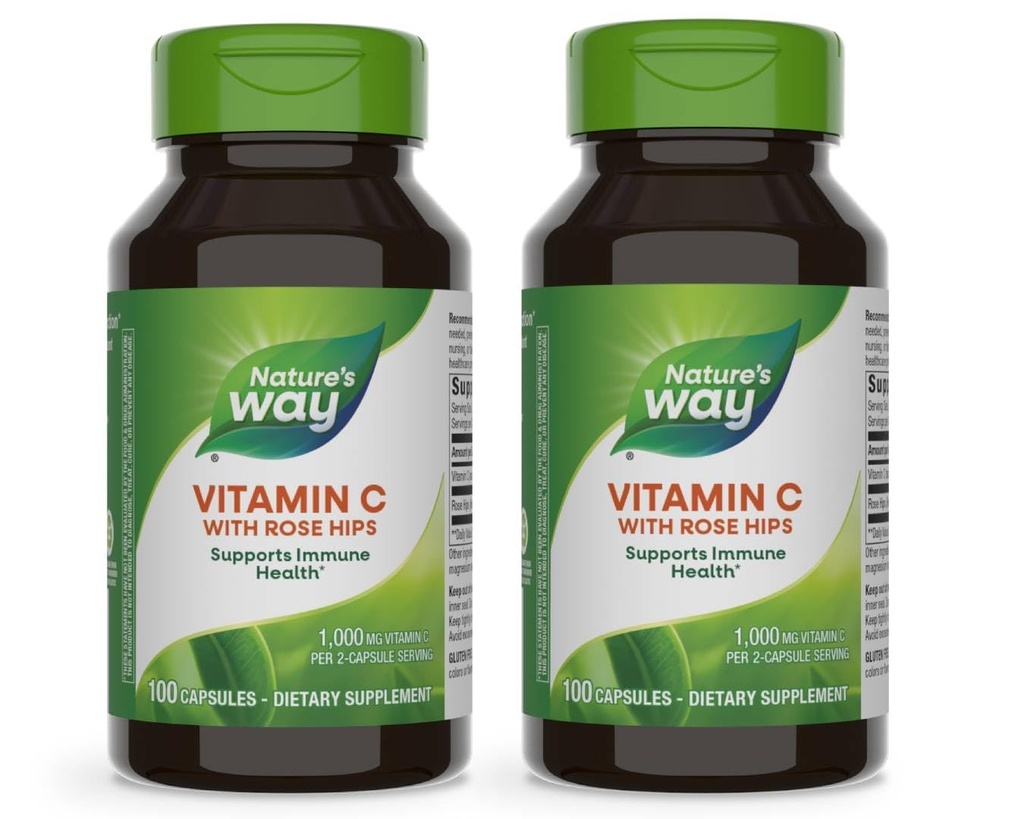 Nature 's Way Vitamin C dengan Rose HIPS, Dukungan Antioksidant & Imune dari Vitamin C *, Promotes Collagen untuk Sehat Skin *, 100 Kapsul (Packaging May Vary) - 2 Pack