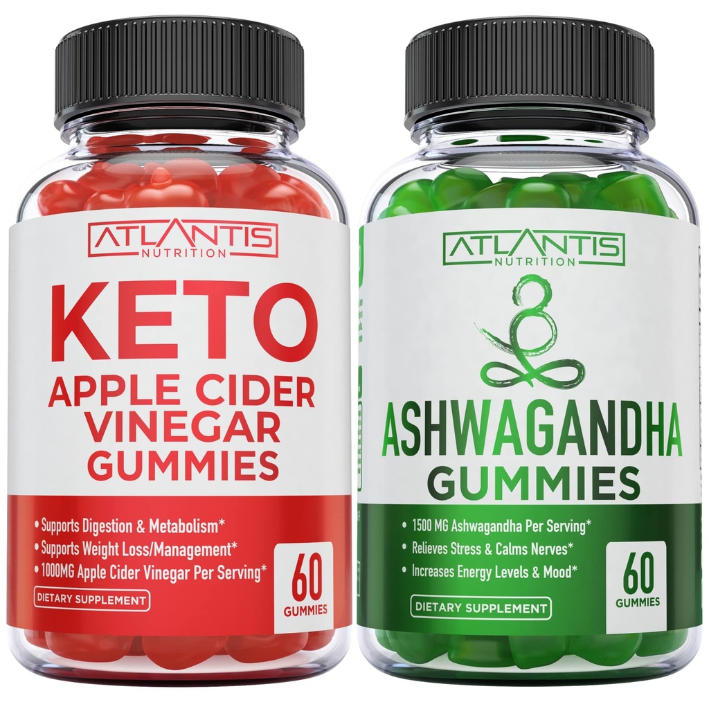 60 Keto Apple Cider Vinegar Gummies Advanced Weight Loses + 60 Ashwagandha Gummies - 1500MG Ashwagandha Per Serving
