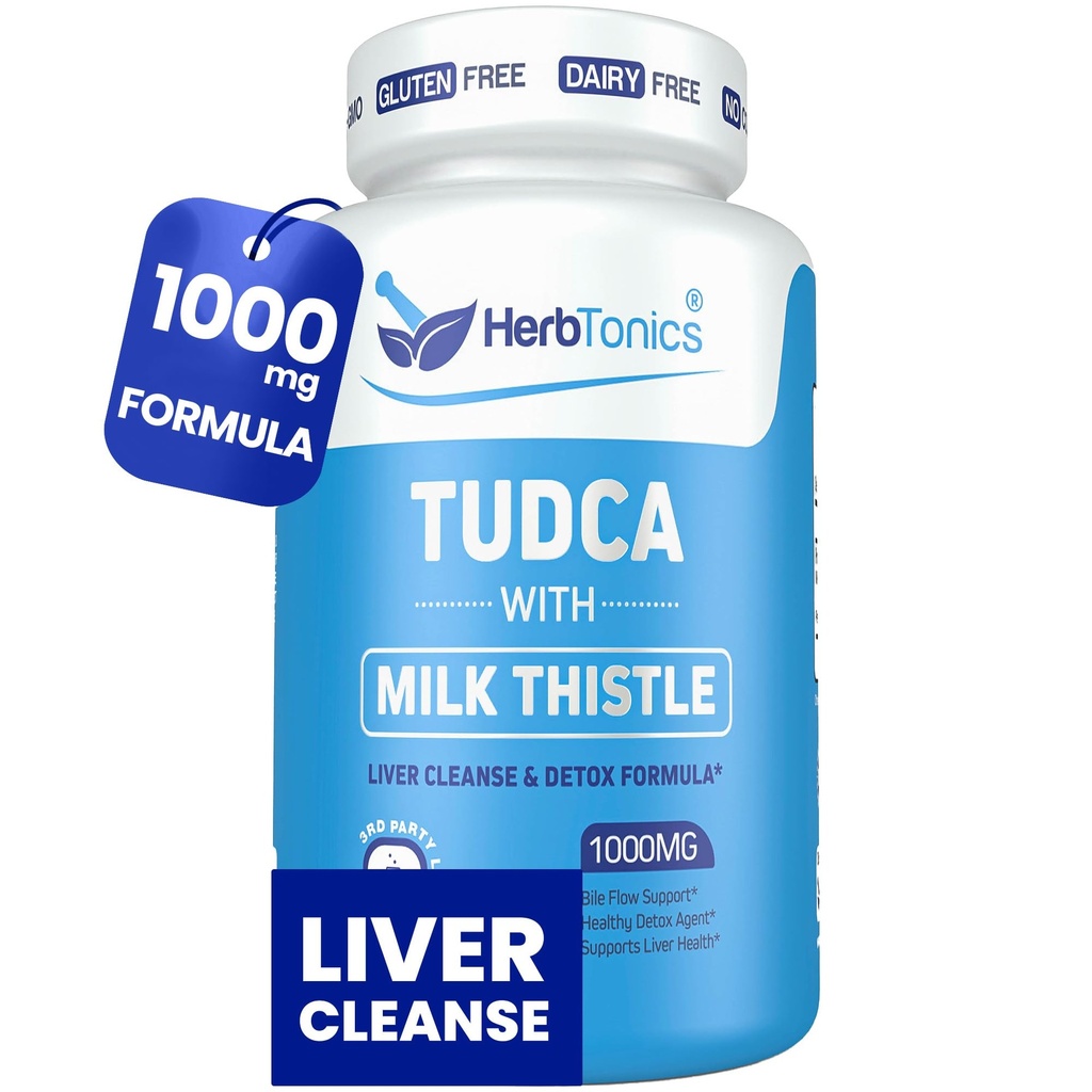 Herbtonics TudCA 1000mg Liver Detox & Gallbrew Dukung - Milk Thistle & Pterostilbene Enhanced Bile Salt for Liver Cleanse, Heally Bile Flow, and Digetisy Health (60 Vegan Capsules)