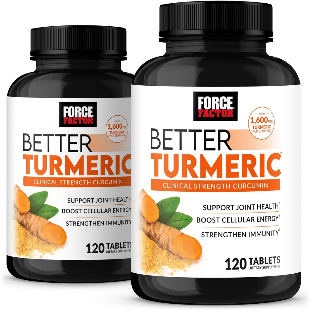 FORCE FASETOR Lebih baik Turmeric 2-Pack Dukungan Bersama Menampilkan Kurva HidroCurc dengan Pepper Hitam, Kekuatan Clinical Gabungan Dukungan, 240 Tablet, Paket Putih