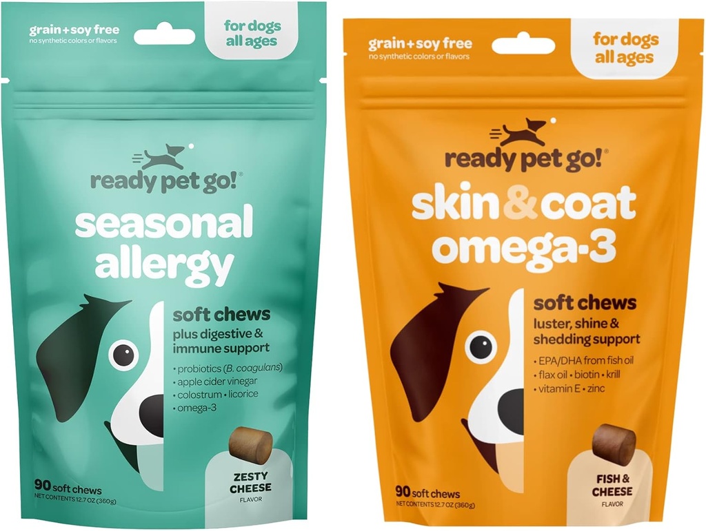Siap Pet Go! Omega 3 & Allergy Chews for Dogs 124; Progergy & Allergy Ammune Suplemen untuk Itch & Allergy Relief (Bantuan Allergy) 124; Ikan Oil untuk Anjing Shedding, Skin Allergy, Itch Relief Setiap-tiap Chews