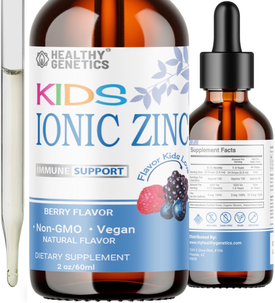 Ionic Liquid Zinc Drops for Kids & Toddlers 124; 30 Day Suply 124; Zinc Sulfate 124; Imunity, Mood, Brain Thyroid 124; 2 Oz
