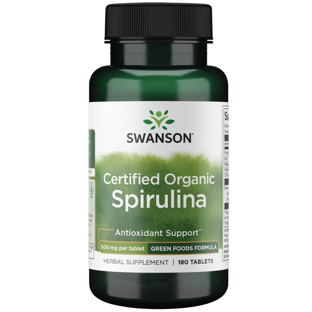 Swanson Certified Organic Spirulina 500 Miligram 180 Tab