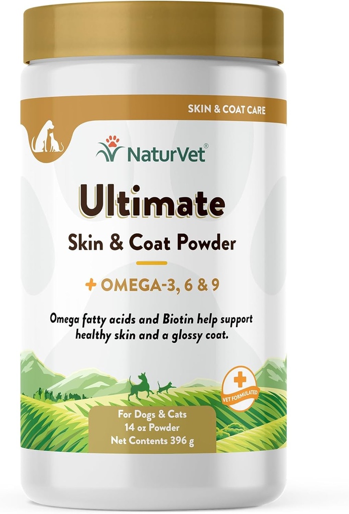 Vet Ultimate Skin and Coat Powder Plus Omega 3, 6 and 9 Supplemen untuk Dogs and Cats, Powder, Dibuat di Amerika Serikat dengan Ingreations Sumber Globi 14 Ounce