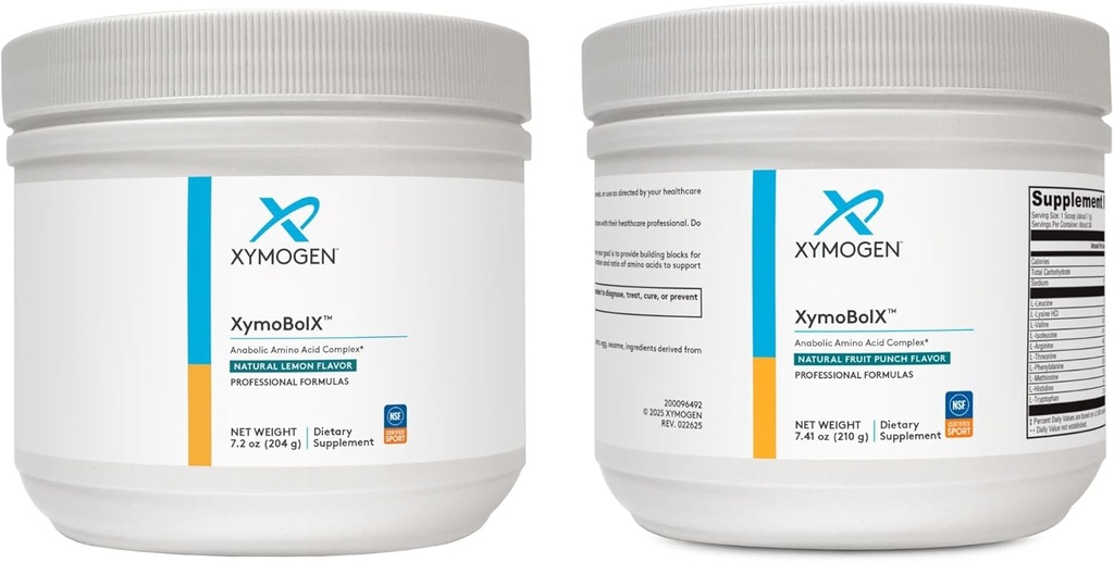 XYMOGEN XymBolX Fruit Punch and Lemon Flavor Bundle - BCAA powder to Procept Muscle Recovery with L Arginine, L Leucine, L Methionine + L Triptophan (2 Bottles, 7.20z Every)