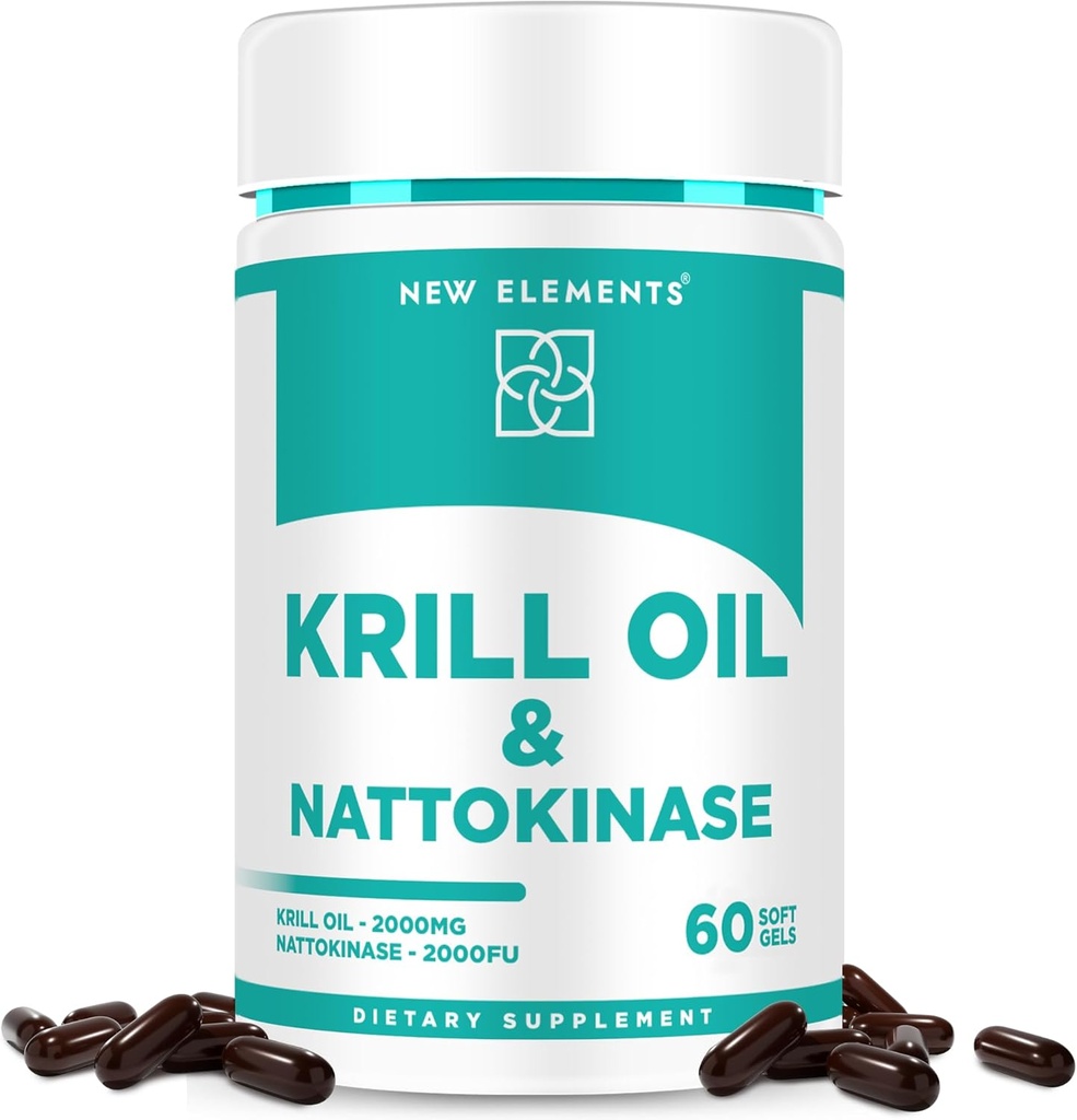 Tambahan Nattokinase 4000 FU Organik dengan Antartika Krill Oil Omega 3 Softgeels 2000mg 124; DHA 124; EPA 124; Nattokinase Derived dari Jepang Natto 124; Cardiovascular & Heart Health Suffels