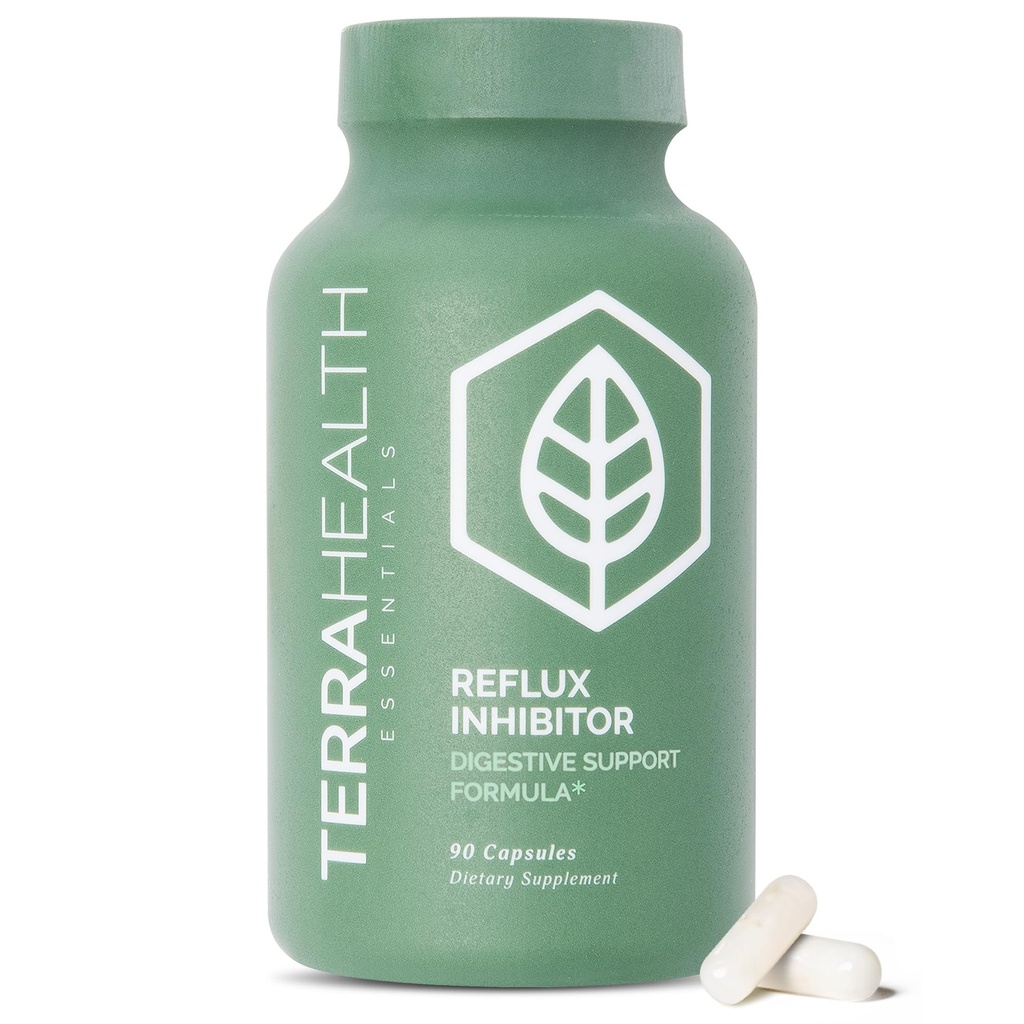 Terra Health Essentials - Reflux Inhibitor 124; Relieve Indibully dan Heartburn 124; 30- Day Supply (90 Kapsul)