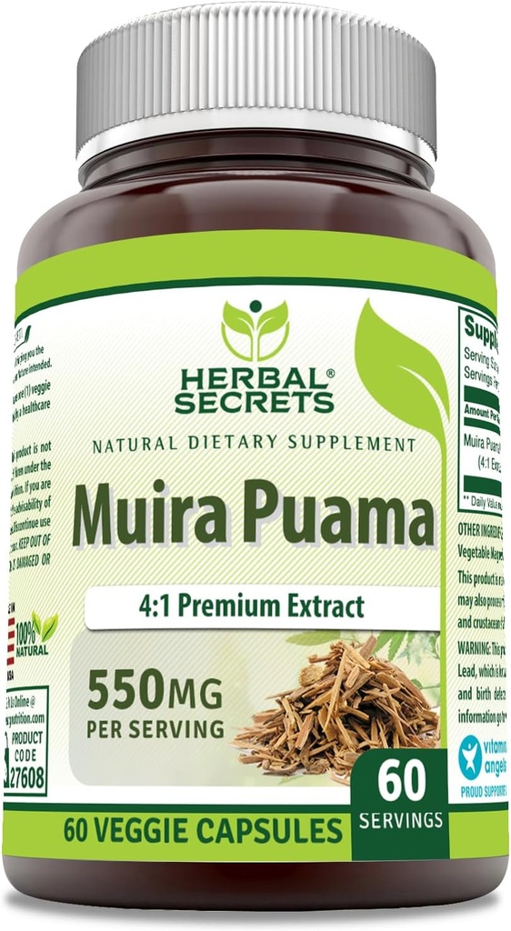 Herbal Secrets Muira Puama 4: 1 Ekstraksi Tambahan: 124; 550 Mg 124; 60 Vevgie Capsules 14; Non-GMO 124; Gluten Free 124; Dibuat di USA