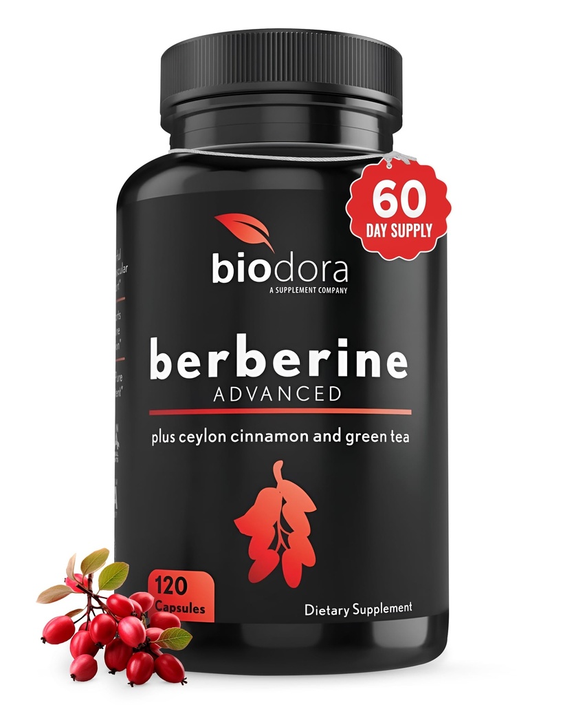 Berberine Advanced Plus dengan 1200 mg Berberine - 100mg Ceylon Cinnamon dan 100mg Green Tea Extract - 1400mg Per Dose -120 Capsules - 60 Hari Supply - Support Imune dan Kardiovaskular