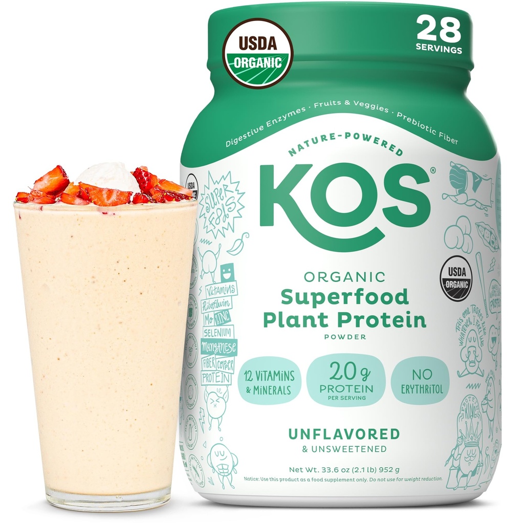 Karos Vegan Powder, Unflashored & Unsweetened - Low Carb Pea Protein Blend, Organic Superfood Rich di Vitamin & Minamins - Keto, Soy, Dairy Free - Meal Replacement for Women & Men