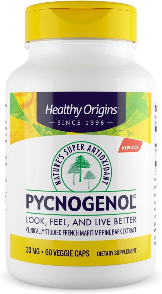 Origins Sehat Pycnogenol 30 mg (Nature Super Antioksidant, Non- GMO, Gluten Free, Dukungan Cardiovascular), 60 Veggie Caps