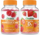Lifeable Calcium, Magnesium, Zinc & Vitamin D + Vitamin D 5000 IU, Gummies Bundle - Great Tasting, Vitamin Suplemen, Gluten Bebas, GMO Bebas, Dapat Dikunyah
