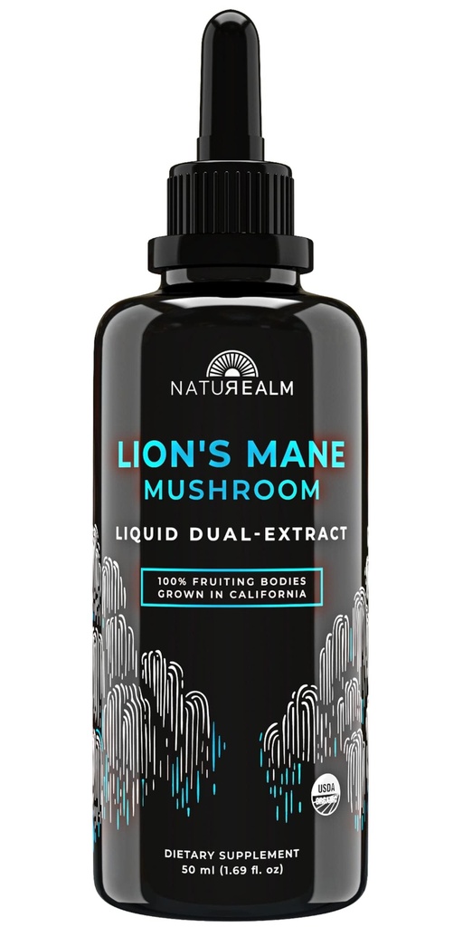 Naturealm Lion 's Mane Mushroom Liquid Suplement - Fokus, Memory & Brain Health, Vegan, Non-GMO - Organic Fruiting Bodies, 1 Pasokan Bulan
