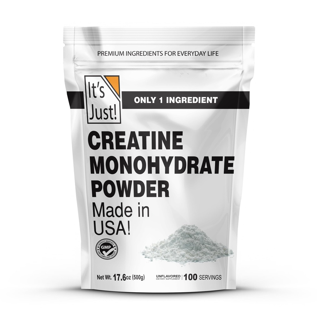 Hanya saja! - Creatine Monohydrate powder, Pure Creatine Powder, Made in USA, 3rd Party Lab Tested, 5g Per Serving, Scoop Serded, No Fillers, No Added Flavor (Unflashed, 500g / 100 Servings)