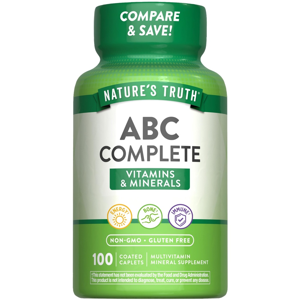 Nature 's Truth Adult ABC Complete Multivitamin for Men and Women 124; 100 Caplets 14; Non-GMO & Gluten Free