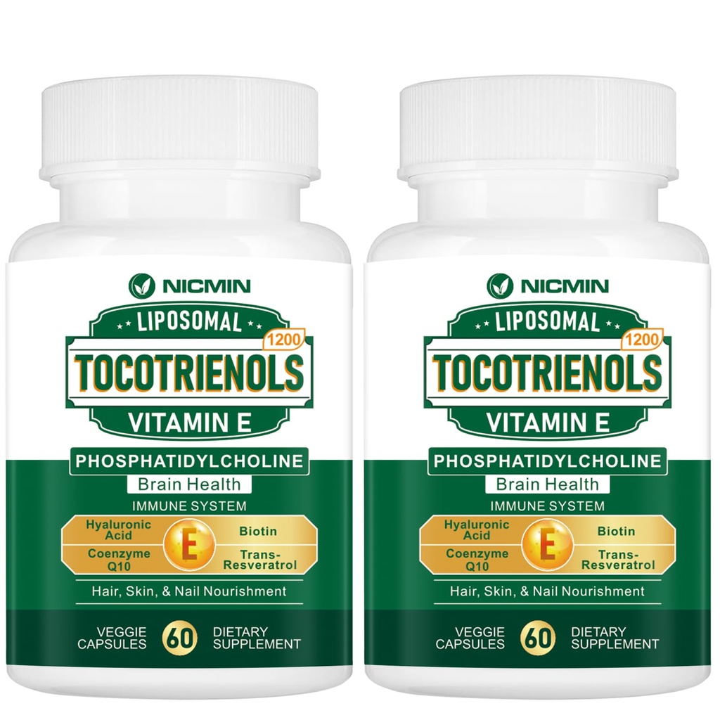 1200MG Vitamin E Tocotrienol Liposual Tocotorienol Suplemen dengan Pfoshatidylcholine, 95% Delta-tocotrienol dan 5% Gamma- tocotrienol, High Absorpsi untuk Heart, Brain Fungsi 120 Kapsul