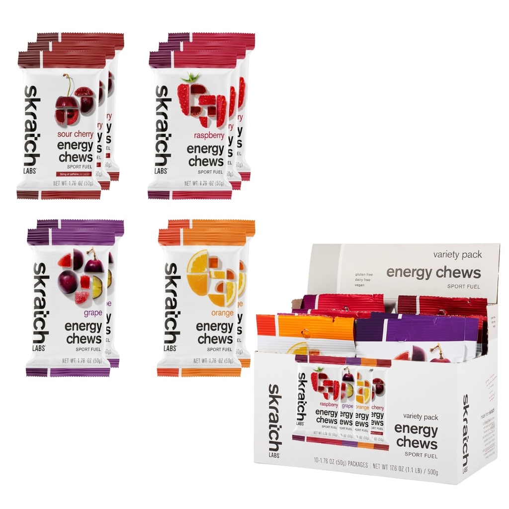 Skratch Labs Energy Chews 124; Gummies for Running, Cycling, and Sports Preformance 124; Gel Alternative 124; Variety Pack (10 Pack)