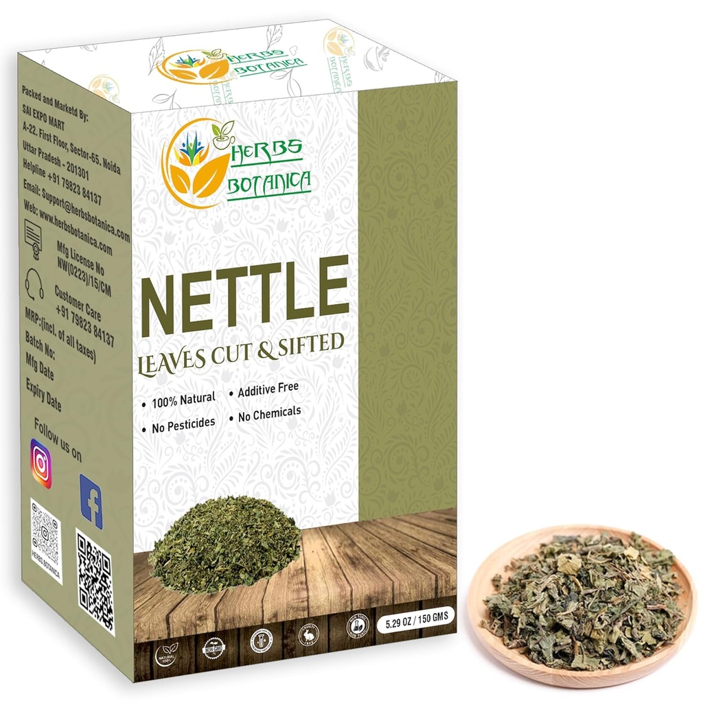 Herbs Botanica Nettle Leaf for Tea Cut and Sifted for Nafishing Herbal Tea, Smoothies Infusions, Stinging Nettle Leaf Ortiga Wellness Suplemen Vegan Non GMO 5.29 oz