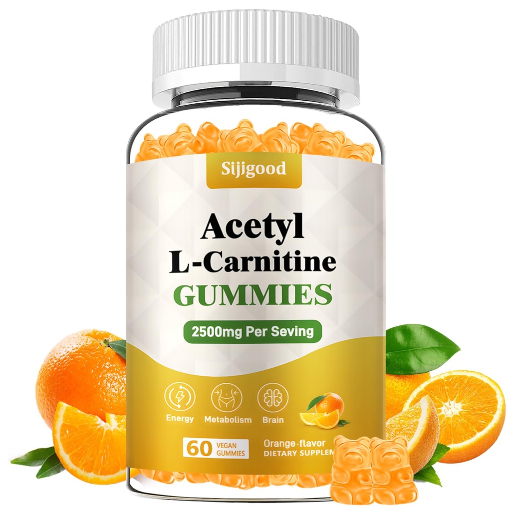 Acetyl L- Carnitine Tambahan, Natural Nutrition Suplemen untuk Boost Energy, Imunity, Vegan, Orange Flavor, 60 Count