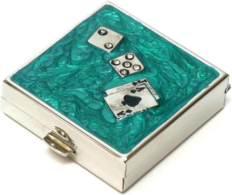 9339 square Pill Box Organizer Aqua Green Silver Dice & Cards Women Travel Pill Case Purse Pocket Container Daily Portable Medicine Vitamin Box Meaction Suplemen Mini Storage