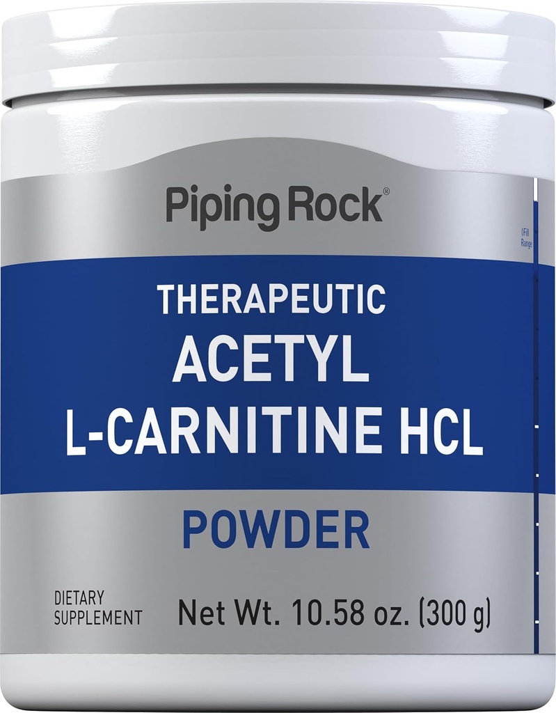 Piping Rock Acetyl L- Carnitine Powder 124; 300g 124; ALCAR HCL Supplemen 12.4; Non- GMO, Gluten Bebas