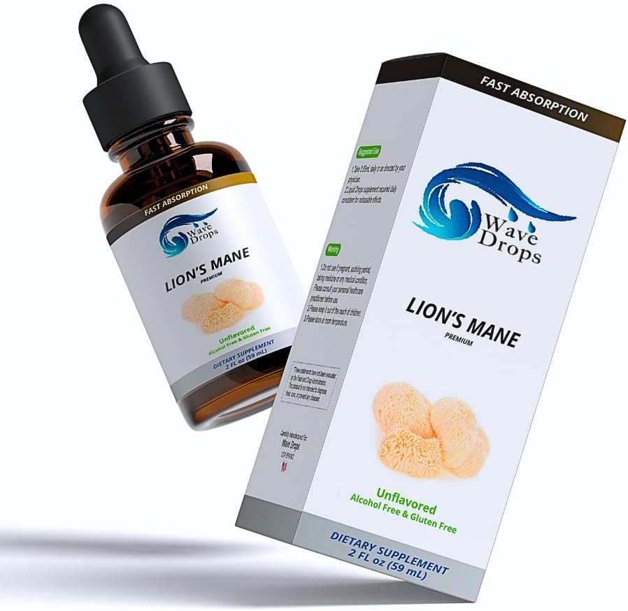 Liquid Mane Lion Drops Lions Mane Supplement for System 124; Focus 124; Cognitive 14; Nootropic Brain Suply 124; 3 Bulan Cairan Herbal 124; Nun-GMO 124; Vegan 124; 2 Fl Oz
