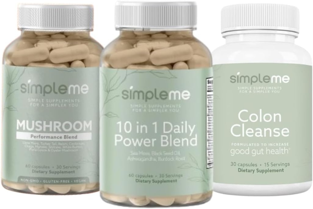 SIMPLEME Laut Moss Capsules 10 dalam 1 Power Blend dan Colon Cleanse Detox dan Multiple Mushroom Suplemen Bundle untuk Improve Ammune Health