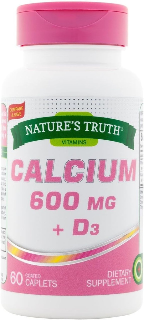 Nature 's Truth Calcium 600 mg + D3- 60 Caplets berlapis, Paket 2