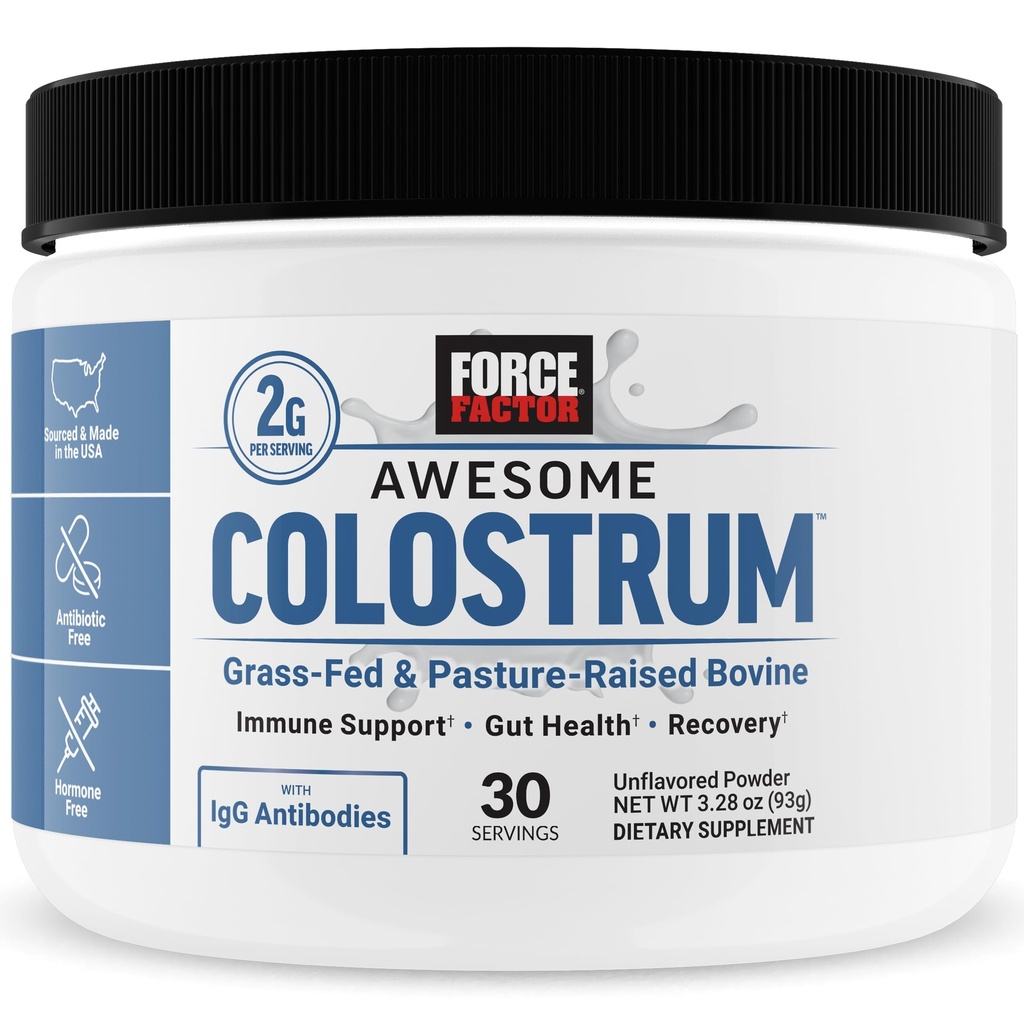 FORCE FACE Awesome Colostrum untuk Mendukung Kesehatan Gut, Fungsi Imune, Pemulihan, & More, Colostrum Suplemen Bovine, Pasture- Dibesarkan, Grass Feed, Hormone Bebas, Alamiah Tanpa Rasa, 30 Servis