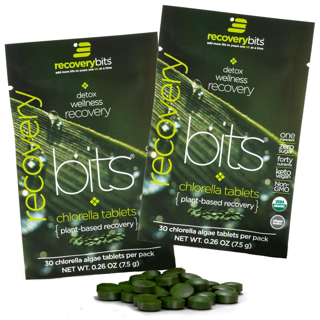 Chlorella Algae-Algae RECOVERYbits Organic Algae, Super Food, Murni Algae Hijau, Protein Tinggi dan Fiber, Chlorofil, Tembok Sel Cracked Tidak-Digarukan, Imuniune Boosting dan Detox, NON-GMO, 60 tablet