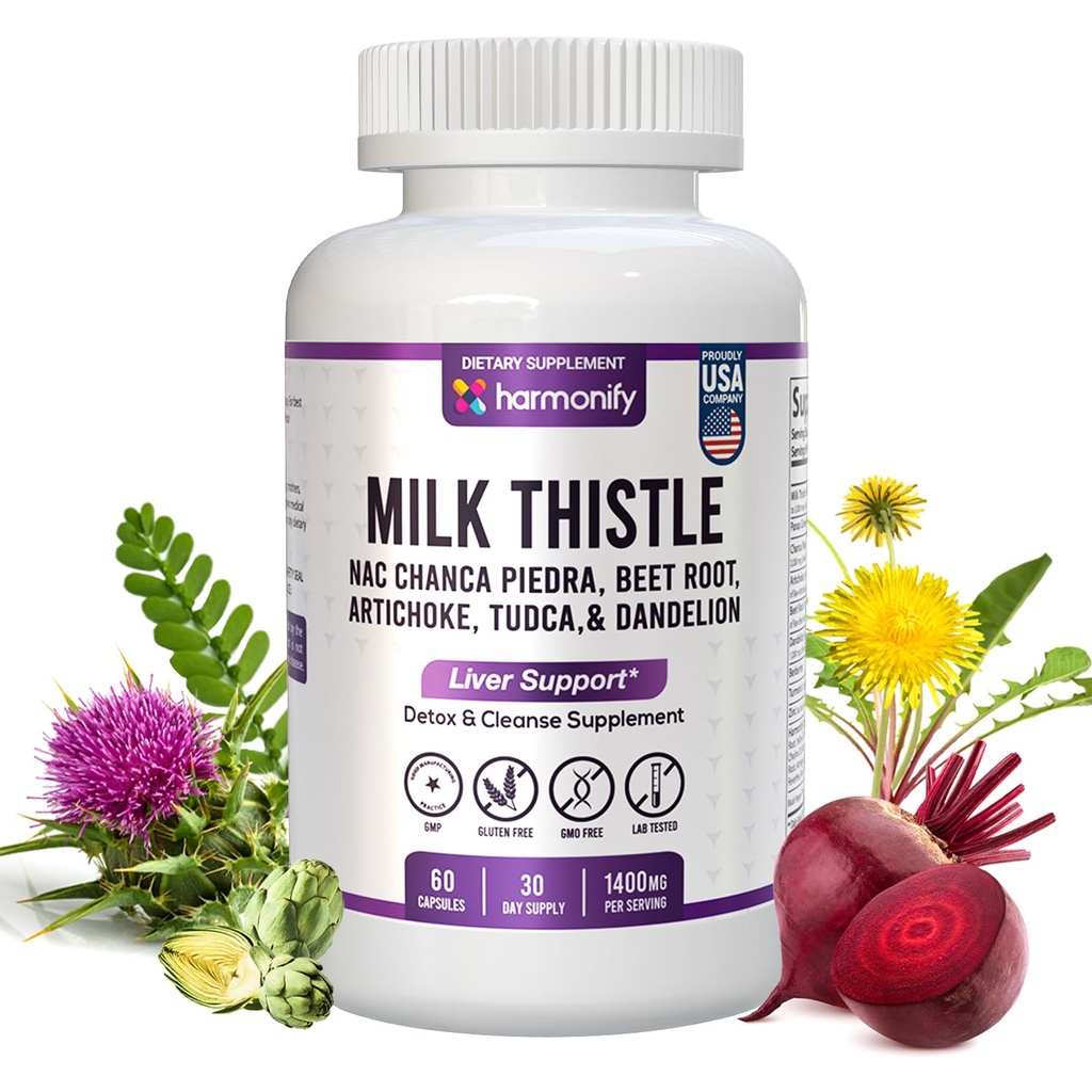 Milk Thistle Berberine Turmeric dengan Chanca Piedra, Detox & Cleanse & Repair Suplemen, NAC, Root Beet, Artichoke, Root Dandelion, TuDCA Choline dan Ginger, 30 Days Suppply