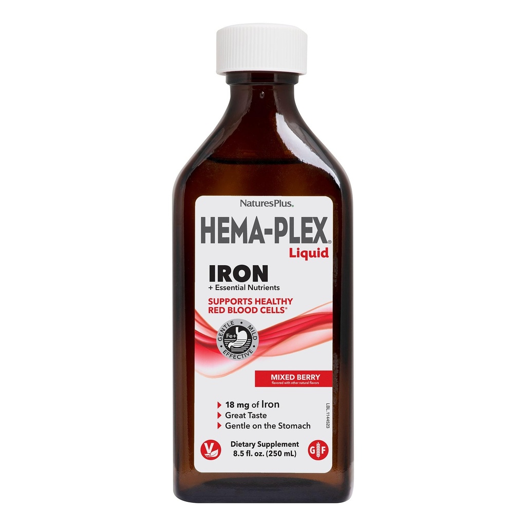 NaturesPlus Hemal-Plex Liquid Iron, Mixed Berry - 8.5 oz - Iron & Esculity Nutitients - Vegan, Gluten Free - 25