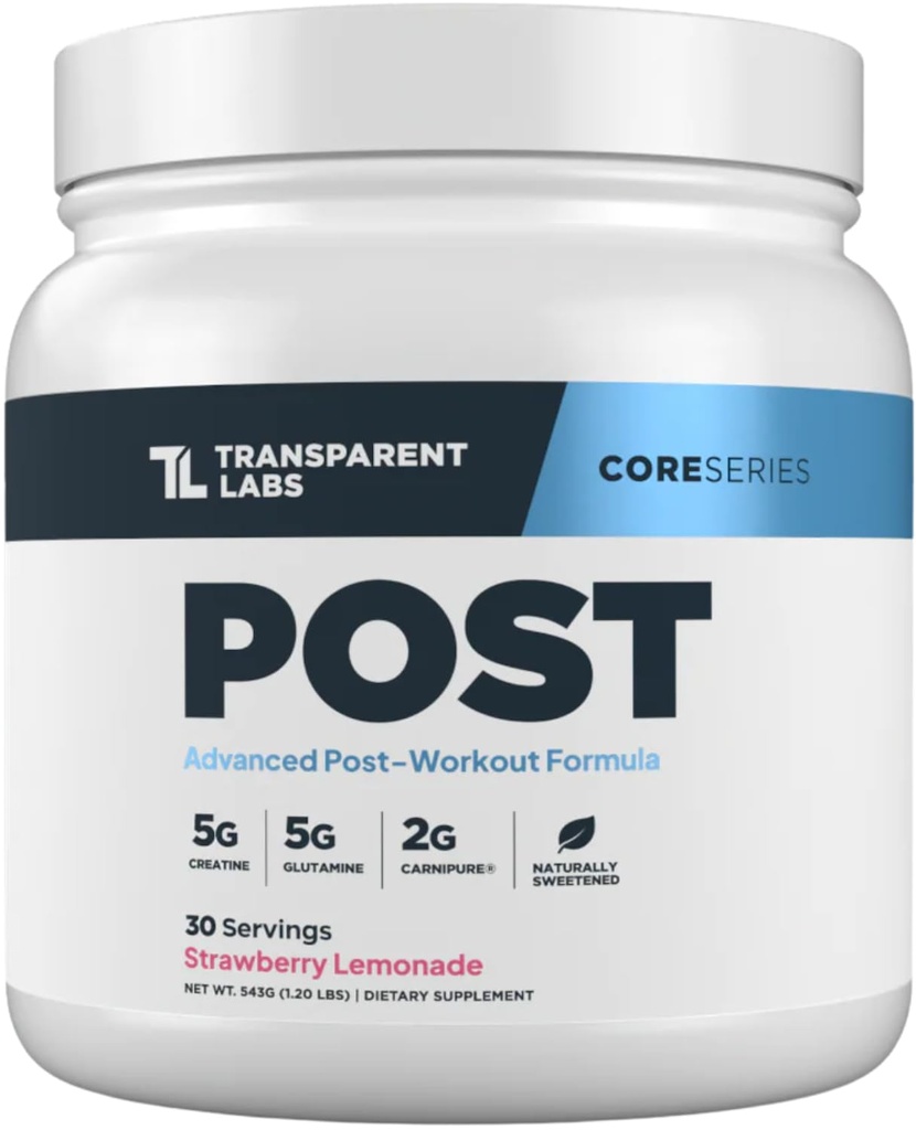 Transparent Labs Post - Post-Workout Pemulihan Muscle Builder dengan L-Glutamine, Beta- Alanine dan BetaPure Betaine Anhydrous untuk Pembangunan Muscle dan Otot - 30 Pelayan, Lemonade Strawberry