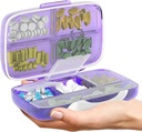 Travel Pill Organizer - Kasus Kedokteran Airtight untuk Traveling Portable Pharmacy Box dengan Label Vitamin Container 8 Tambahan Obat Penakitan Besar (Purple)