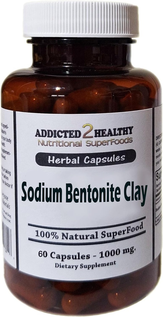 Tingkat makanan Sodium Bentonite Clay Powder Capsules (1000 mg) 60 Count oleh Diadaptasi 2 Sehat