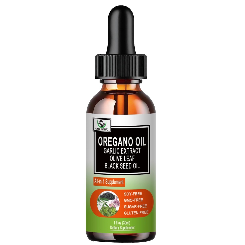 Minyak organik dari Oregano dengan Minyak Benih Hitam, Oregano Oil Liquid Drops w / Garlic Olive Leaf Elderberry untuk Imune, Dukungan Digetical & Antioksidant, Support Seasonal untuk Pria Perempuan